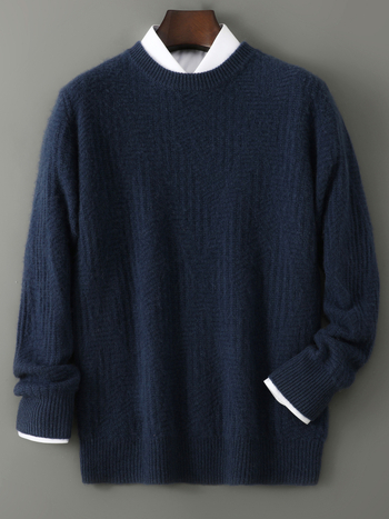 Vyrinis megztinis iš 100% Australijos merino vilnos, apvali kaklo linija, jacquard megztinis, storas megztinis, ilgos rankovės