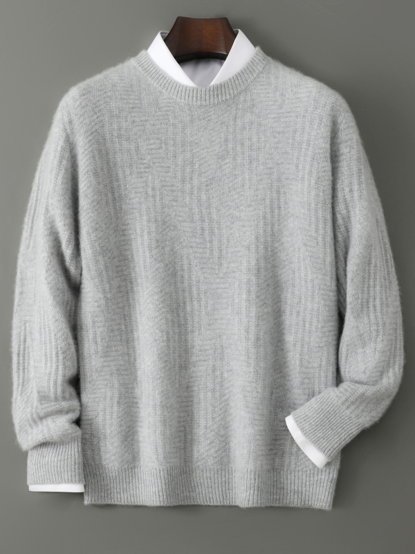 Vyrinis megztinis iš 100% Australijos merino vilnos, apvali kaklo linija, jacquard megztinis, storas megztinis, ilgos rankovės