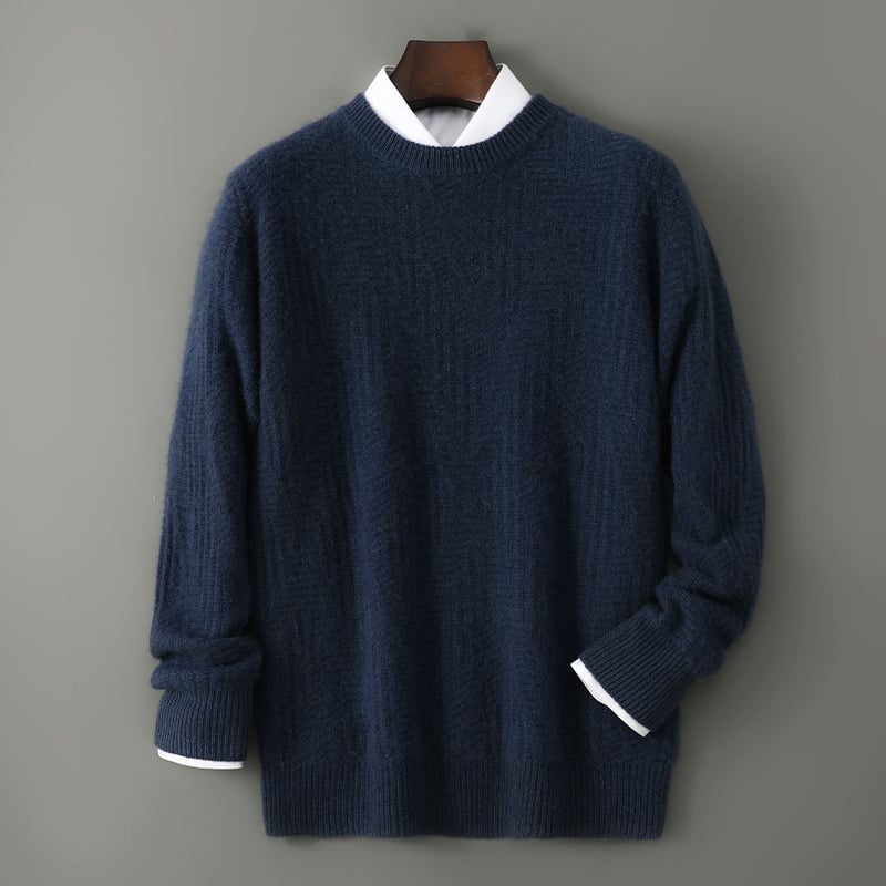 Vyrinis megztinis iš 100% Australijos merino vilnos, apvali kaklo linija, jacquard megztinis, storas megztinis, ilgos rankovės