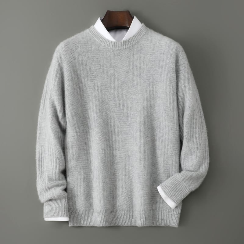 Vyrinis megztinis iš 100% Australijos merino vilnos, apvali kaklo linija, jacquard megztinis, storas megztinis, ilgos rankovės