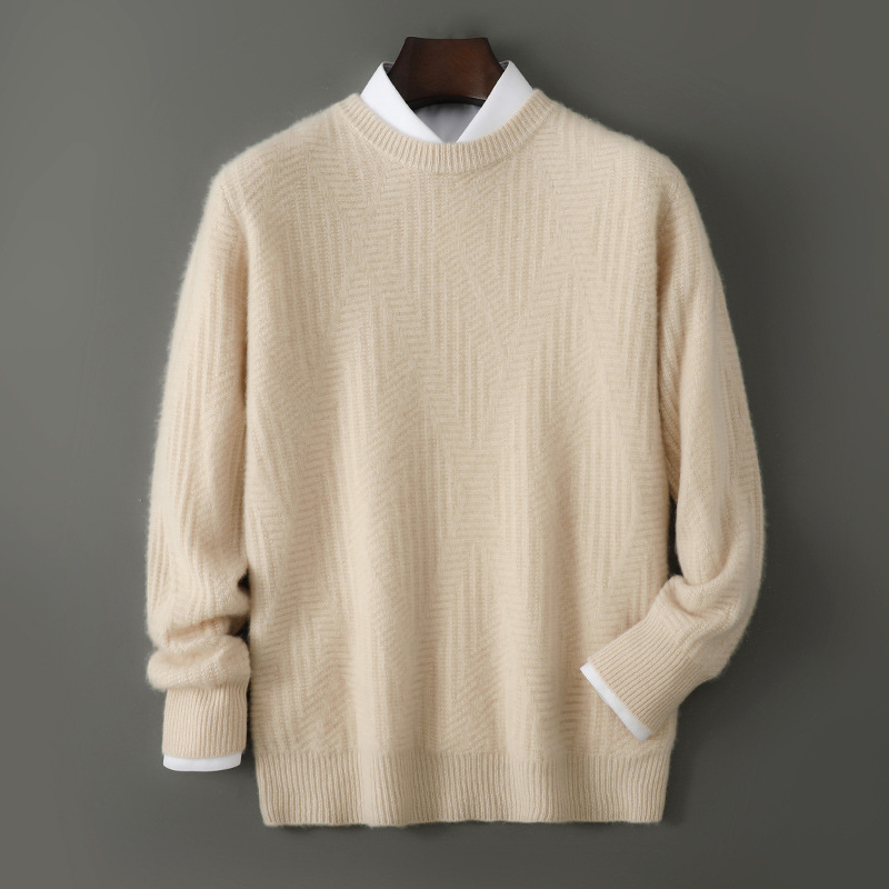 Vyrinis megztinis iš 100% Australijos merino vilnos, apvali kaklo linija, jacquard megztinis, storas megztinis, ilgos rankovės