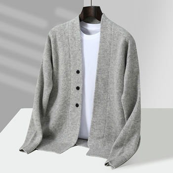 Kardiganas iš 100% vilnos, laisvas kirpimas, V kaklo, ilgomis rankovėmis