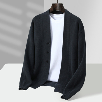 Kardiganas iš 100% vilnos, laisvas kirpimas, V kaklo, ilgomis rankovėmis