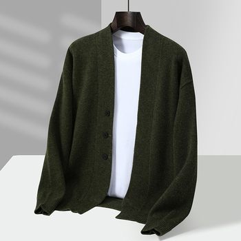 Kardiganas iš 100% vilnos, laisvas kirpimas, V kaklo, ilgomis rankovėmis