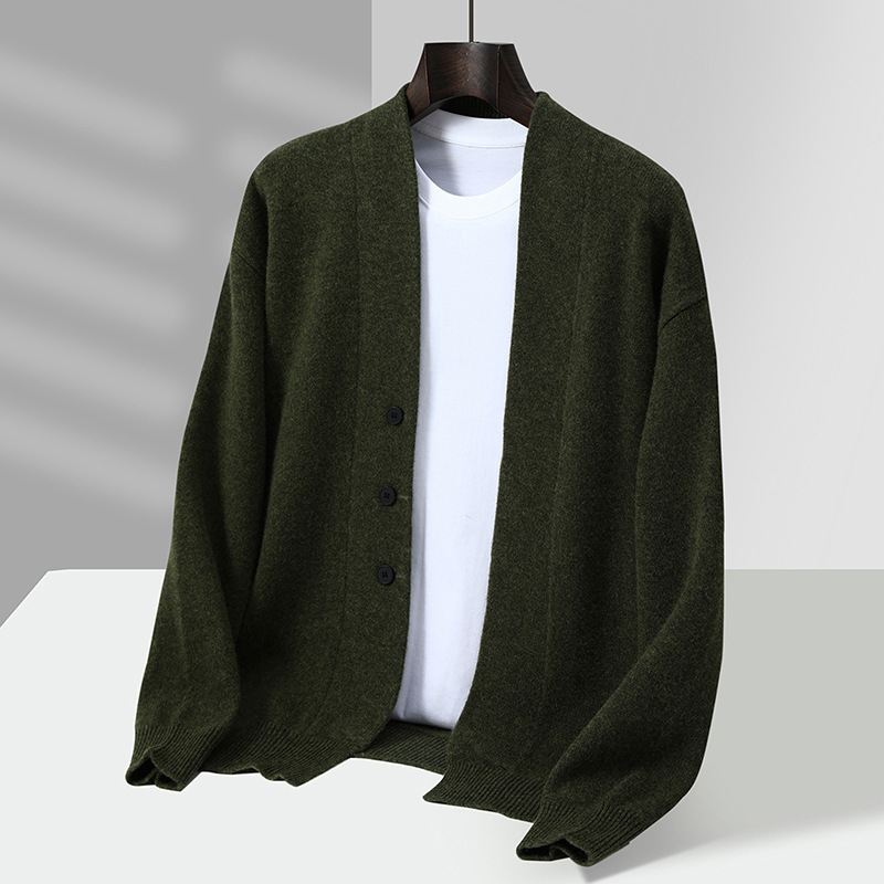 Kardiganas iš 100% vilnos, laisvas kirpimas, V kaklo, ilgomis rankovėmis