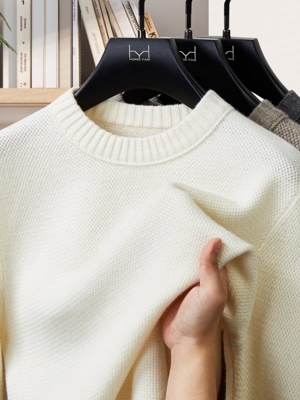 Vyriskas pagrindinis megztinis iš 100% vilnos, skalbiamas mašinoje, storas megztinis, apvalus kaklas.