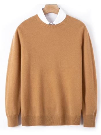 Vyrų vilnos megztinis iš 100% vilnos su apvaliu kaklu, ilgos rankovės, plona vilna, ribota apdaila apačioje, įprastas ilgis, verslo kasdieniam stiliui