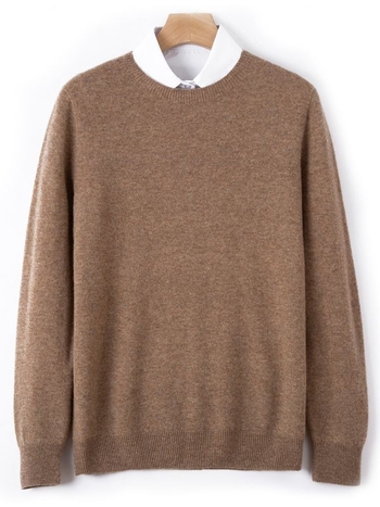 Vyrų vilnos megztinis iš 100% vilnos su apvaliu kaklu, ilgos rankovės, plona vilna, ribota apdaila apačioje, įprastas ilgis, verslo kasdieniam stiliui