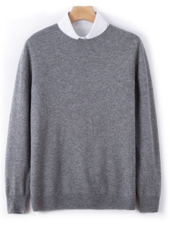 Vyrų vilnos megztinis iš 100% vilnos su apvaliu kaklu, ilgos rankovės, plona vilna, ribota apdaila apačioje, įprastas ilgis, verslo kasdieniam stiliui
