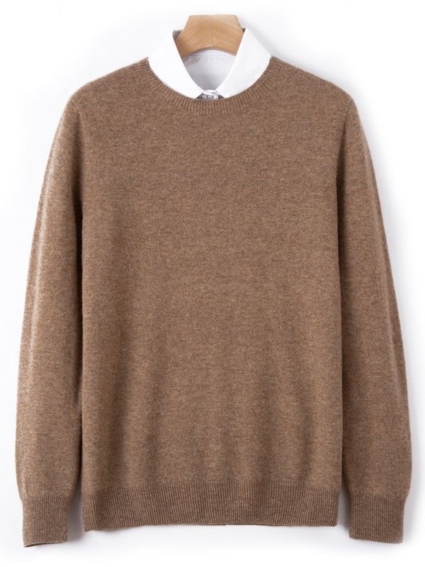 Vyrų vilnos megztinis iš 100% vilnos su apvaliu kaklu, ilgos rankovės, plona vilna, ribota apdaila apačioje, įprastas ilgis, verslo kasdieniam stiliui