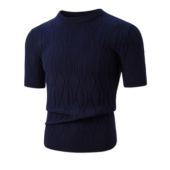 Te han muški pleteni džemper s kratkim rukavima, okruglog izreza, jacquard uzorak, uski kroj, debeli materijal, mješavina mercerisiranog pamuka i viskoze 50%