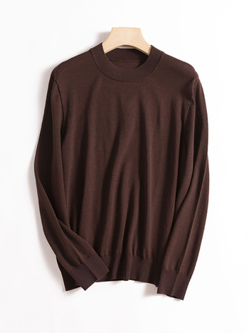 Džemperis iš 100% vilnos, apvalus kaklas, ilgos rankovės, mercerizuotas paviršius, lengvas, vientisas, ruduo 2025