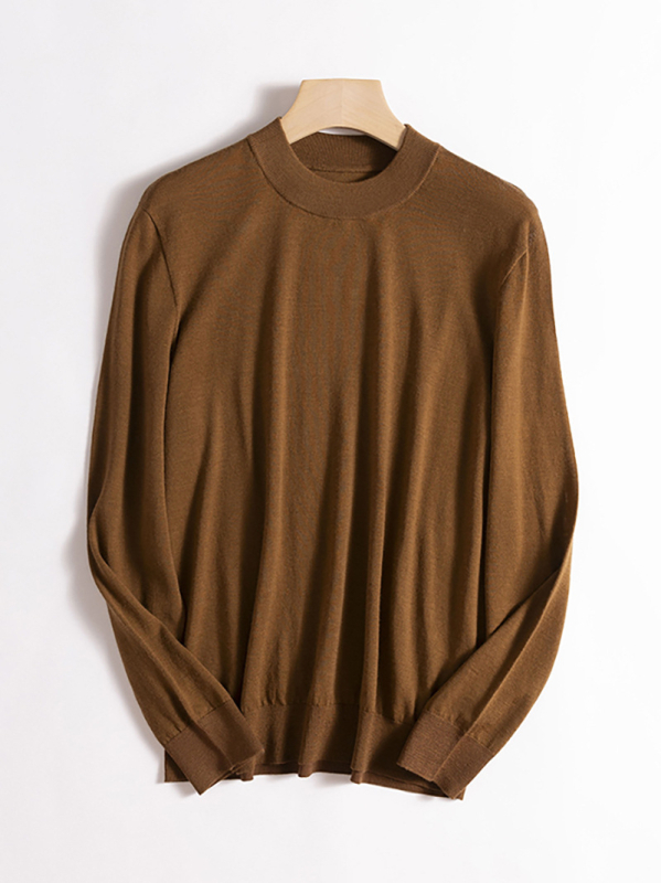 Džemperis iš 100% vilnos, apvalus kaklas, ilgos rankovės, mercerizuotas paviršius, lengvas, vientisas, ruduo 2025