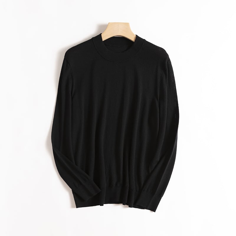 Džemperis iš 100% vilnos, apvalus kaklas, ilgos rankovės, mercerizuotas paviršius, lengvas, vientisas, ruduo 2025