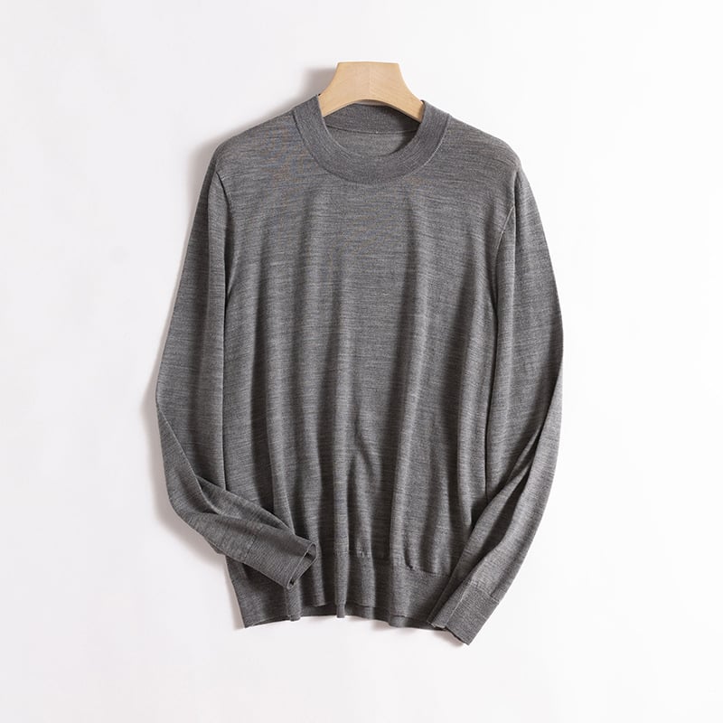 Džemperis iš 100% vilnos, apvalus kaklas, ilgos rankovės, mercerizuotas paviršius, lengvas, vientisas, ruduo 2025