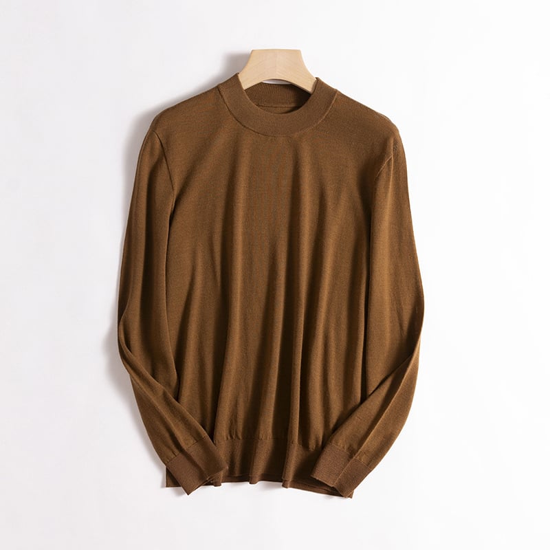 Džemperis iš 100% vilnos, apvalus kaklas, ilgos rankovės, mercerizuotas paviršius, lengvas, vientisas, ruduo 2025