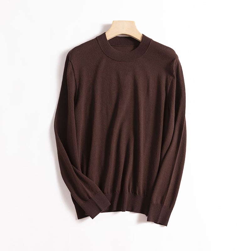 Džemperis iš 100% vilnos, apvalus kaklas, ilgos rankovės, mercerizuotas paviršius, lengvas, vientisas, ruduo 2025