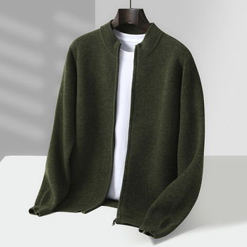 Vyriškas vilnos kardiganas laisvo kirpimo, standi apykaklė, store vilna, ilgos rankovės, rudens-žiemos sezonas
