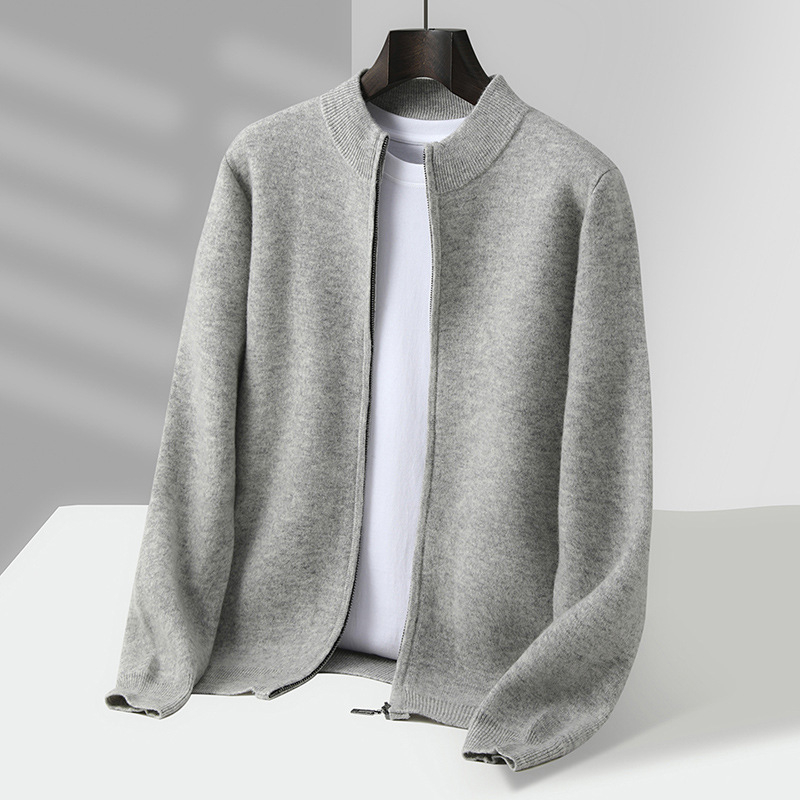 Vyriškas vilnos kardiganas laisvo kirpimo, standi apykaklė, store vilna, ilgos rankovės, rudens-žiemos sezonas