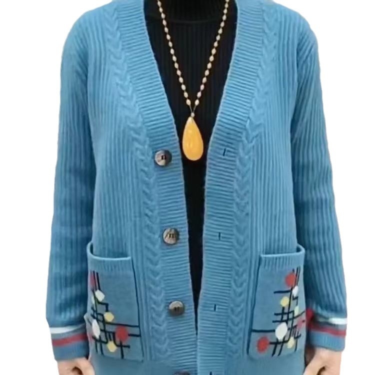 Cardigan damă, croială lejeră, guler V, fibră de vâscoză, model floral vegetal