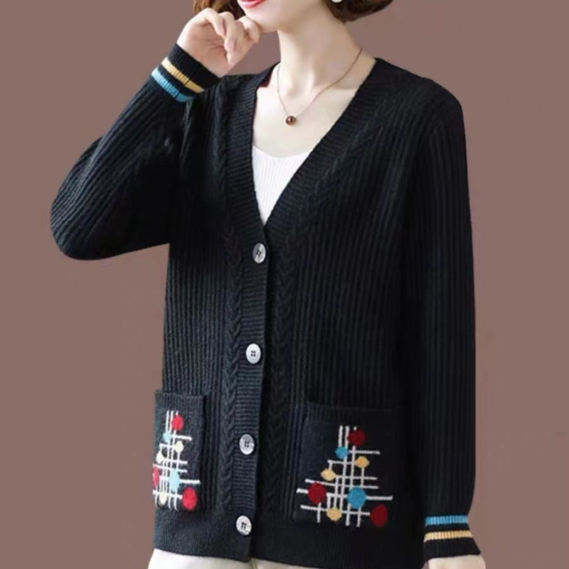 Cardigan damă, croială lejeră, guler V, fibră de vâscoză, model floral vegetal