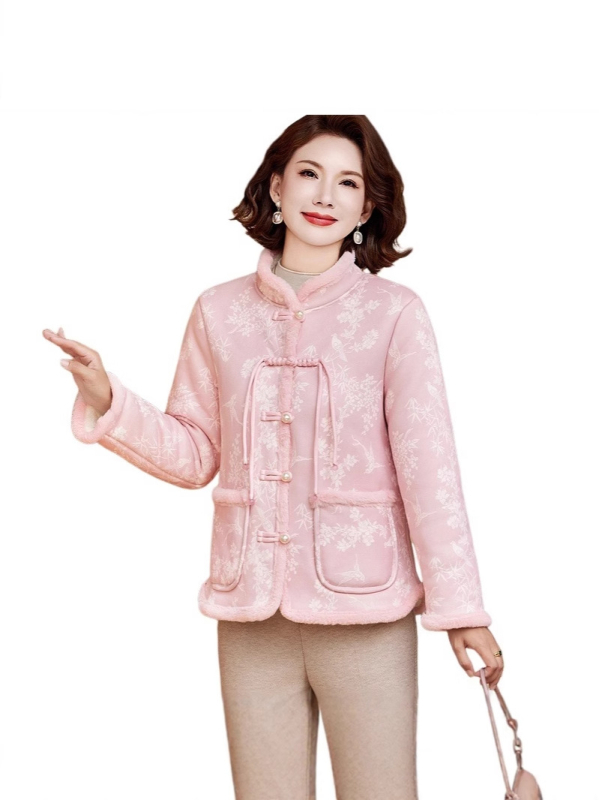 Jachetă căptușită din bumbac, stil Chinezesc, amestec bumbac/poliestru, umplutură din bumbac, grosime mare, guler înalt