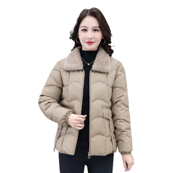 Kokvilnas pildīta jaka ar kažokādas apkakli, pogām un rāvējslēdzēju — audums Tr; PVC līdz 30%; cits audums līdz 50%; literāri retro stils