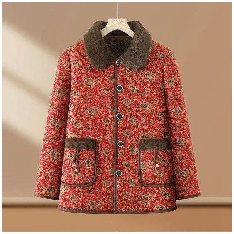 Jachetă de toamnă-iarnă pentru mame, material poliester, umplutură poliester-cotton, gros, guler cu blană, stil casual japonez-coreean