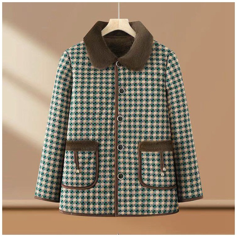 Jachetă de toamnă-iarnă pentru mame, material poliester, umplutură poliester-cotton, gros, guler cu blană, stil casual japonez-coreean