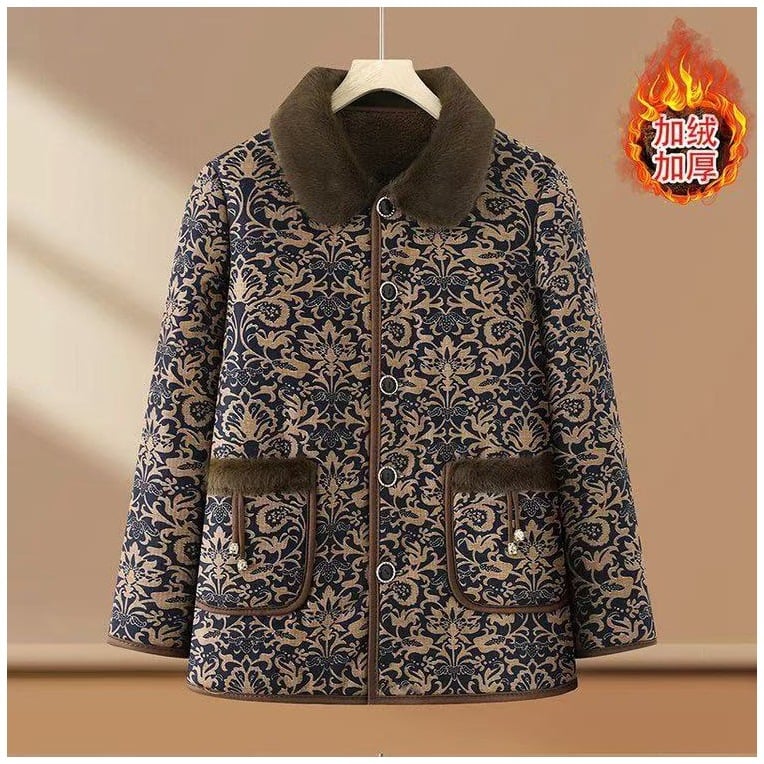 Jachetă de toamnă-iarnă pentru mame, material poliester, umplutură poliester-cotton, gros, guler cu blană, stil casual japonez-coreean