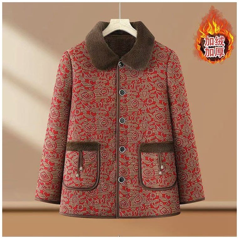 Jachetă de toamnă-iarnă pentru mame, material poliester, umplutură poliester-cotton, gros, guler cu blană, stil casual japonez-coreean