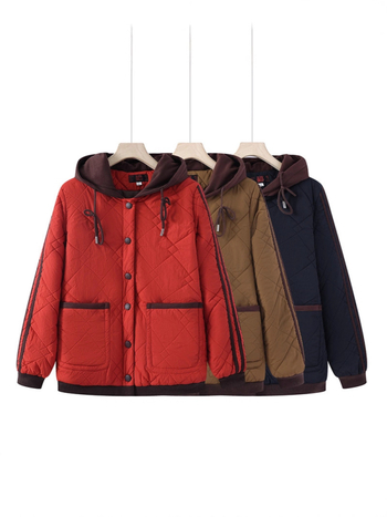 Παλτό με κουκούλα από βαμβάκι-γέμισμα, casual χειμερινό μπουφάν με φερμουάρ, μεσαίου μήκους (50-65 cm), άνετη γραμμή; εξωτερικό ύφασμα 70-80% κύριο και 30-50% δευτερεύον, γέμισμα: μίμηση μεταξιού-βαμβάκι