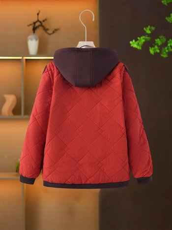 Παλτό με κουκούλα από βαμβάκι-γέμισμα, casual χειμερινό μπουφάν με φερμουάρ, μεσαίου μήκους (50-65 cm), άνετη γραμμή; εξωτερικό ύφασμα 70-80% κύριο και 30-50% δευτερεύον, γέμισμα: μίμηση μεταξιού-βαμβάκι