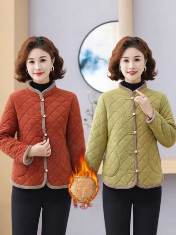 Geacă damă groasă în carouri, guler din blană de iepure, căptușeală poliester-bumbac