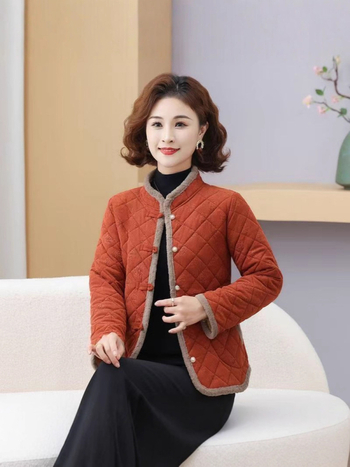 Geacă damă groasă în carouri, guler din blană de iepure, căptușeală poliester-bumbac