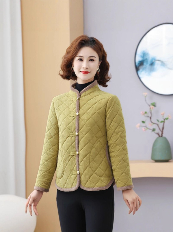 Geacă damă groasă în carouri, guler din blană de iepure, căptușeală poliester-bumbac