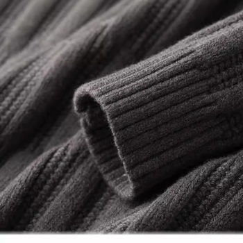 Férfi slim pulóver galléros, vastagított jacquard kötött, poliészter-szál keverék