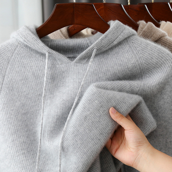 Muški pulover s kapuljom od 100% vune, ležerni kroj, debeli pleteni materijal, dugi rukavi, gradski stil