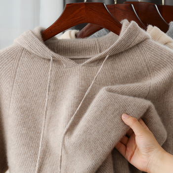 Muški pulover s kapuljom od 100% vune, ležerni kroj, debeli pleteni materijal, dugi rukavi, gradski stil