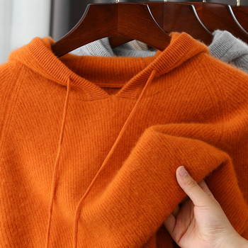 Muški pulover s kapuljom od 100% vune, ležerni kroj, debeli pleteni materijal, dugi rukavi, gradski stil