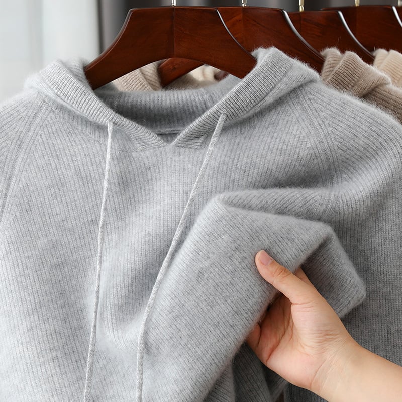 Muški pulover s kapuljom od 100% vune, ležerni kroj, debeli pleteni materijal, dugi rukavi, gradski stil