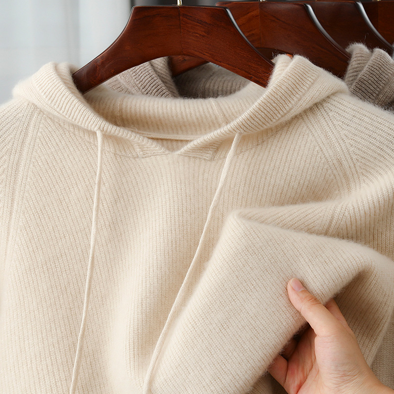 Muški pulover s kapuljom od 100% vune, ležerni kroj, debeli pleteni materijal, dugi rukavi, gradski stil