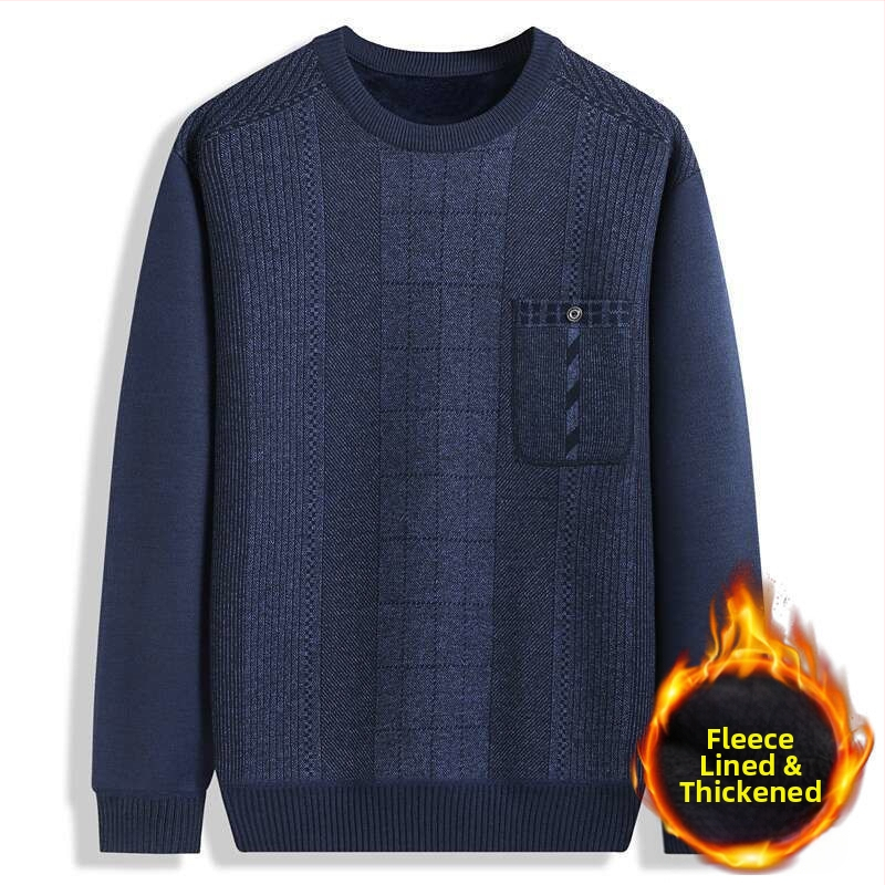 Pulover tricotat cu fleece, guler rotund, gros, mâneci lungi, țesătură principală: blană de iepure