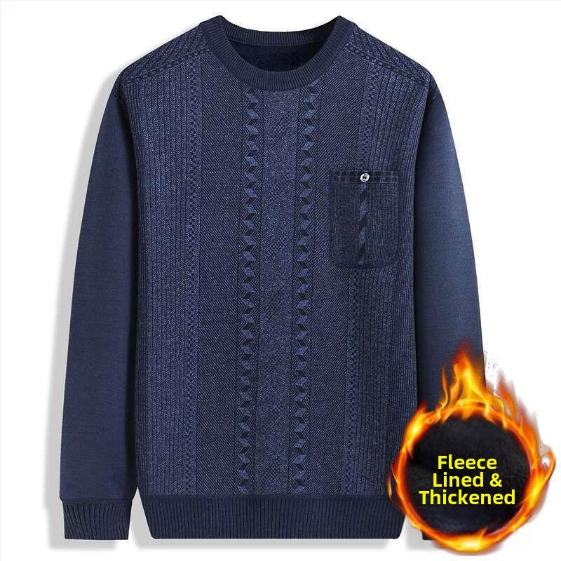 Pulover tricotat cu fleece, guler rotund, gros, mâneci lungi, țesătură principală: blană de iepure