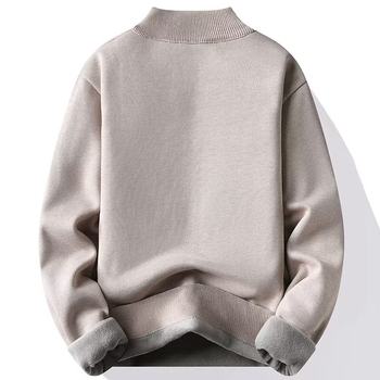 Muški pleteni džemper s polovičnim zipom, fleece podstava, jacquard uzorak, uski kroj, dugi rukavi