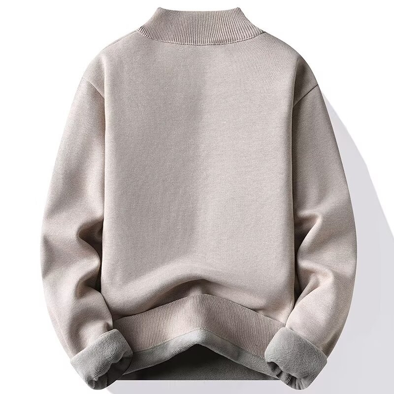 Muški pleteni džemper s polovičnim zipom, fleece podstava, jacquard uzorak, uski kroj, dugi rukavi