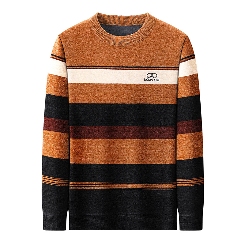 Muški zimski džemper od chenille s okruglim izrezom, jacquard pleteni