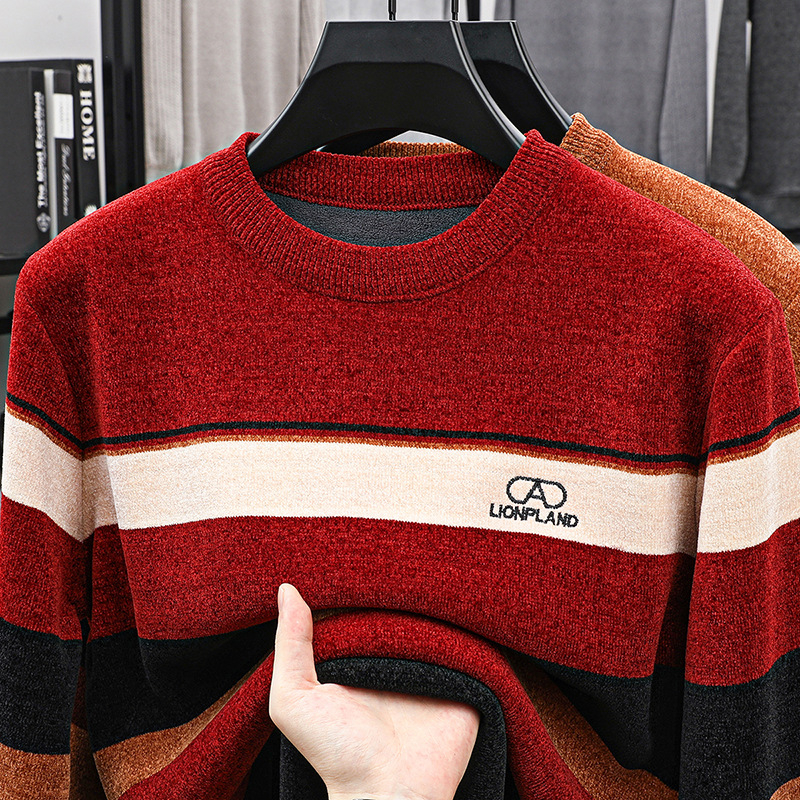 Muški zimski džemper od chenille s okruglim izrezom, jacquard pleteni