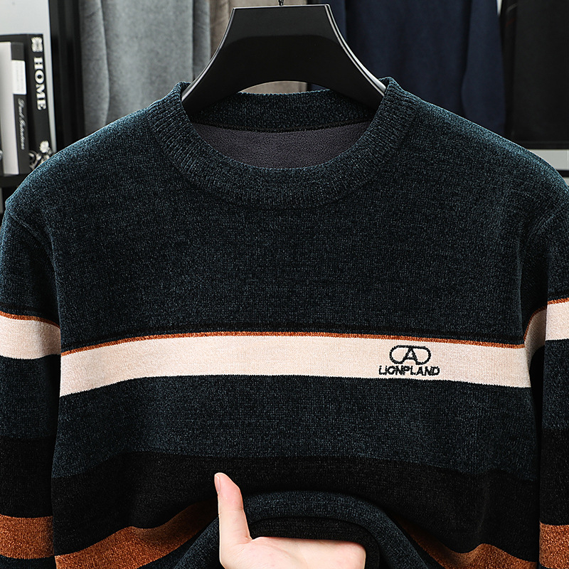 Muški zimski džemper od chenille s okruglim izrezom, jacquard pleteni