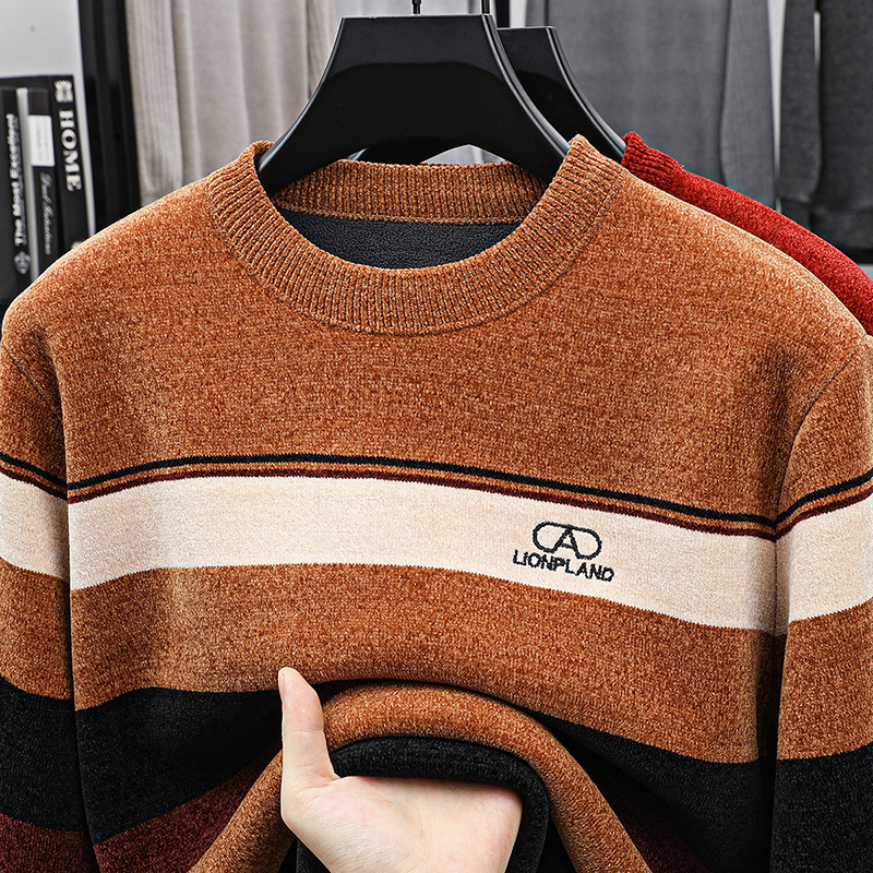Muški zimski džemper od chenille s okruglim izrezom, jacquard pleteni